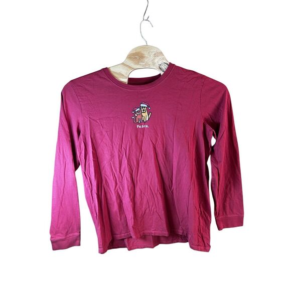 Life Is Good Peace Santa Hat Long Sleeve Crusher XXL Raspberry Dog - Picture 1 of 4